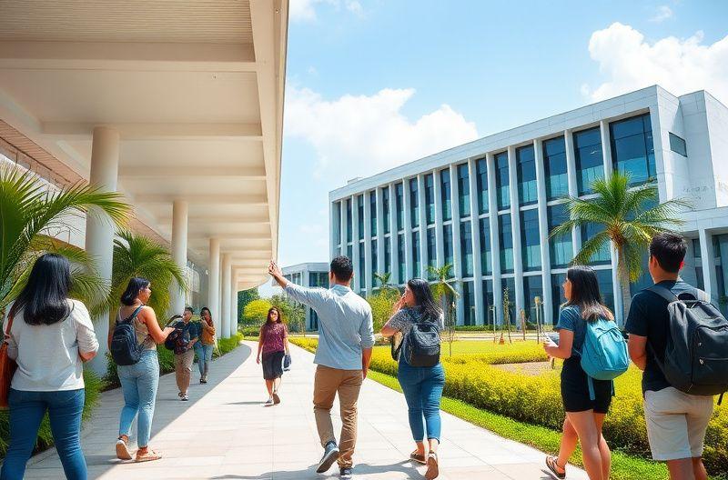 Prospective students touring a private university campus